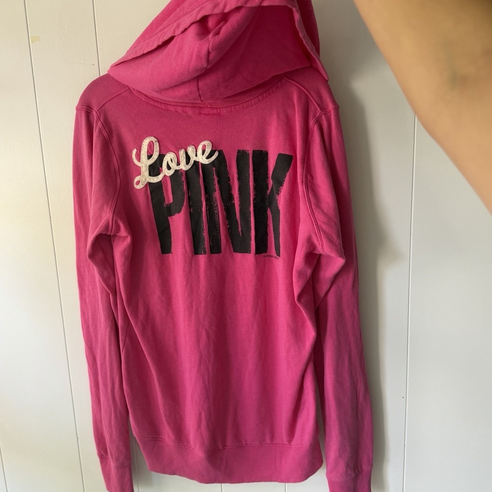 Vintage Y2K Victoria's Secret Love PINK Pullover Hoodie Dog Logo Dark Pink Lg - Picture 2 of 10